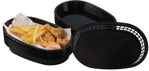 Nesmilers 18 Pack Plastic Fast Food Serving Basket, Restaurant Serving Baskets, Black