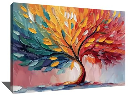 Quadro albero vita multicolore – decorazione soggiorno natura moderna – cornice stampa astratta vegetale – arte murale in zinco colorato – Idee Deco per camera da letto Feng Shui (60 x 40 cm)