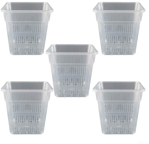 Getdoublerich Square Orchid Pot for Effective Gardening with Breathable and Transparent Features (12CM without tray)