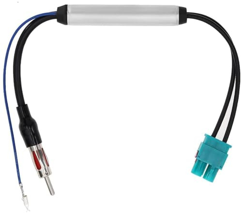 GERUI Autoradio Antenne Signalverstärker, Doppel Fakra auf DIN Stecker Adapter mit Phantomeinspeisug Kompatibel für Aftermarket FM AM Autoradio Antenne Adapterkabel mit Verstärker