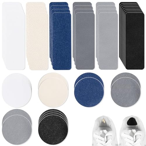 48 stycken självhäftande sneakers reparation lapp, sko hälreparation, rund och rektangulär hälskydd för skor, skolappar för hål för sneakers kläder skolhål höga klackar