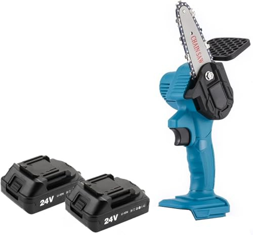 Adattato per Batteria 24v Motosega Elettrica A Batteria con Batteria al Litio Utensile Elettrico Portatile per La Lavorazione del Legno da Taglio, Blue with 2 Battery, Inverter 1500W