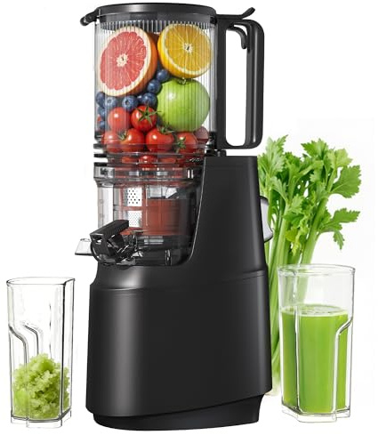 Cold Press Juicer, Juicer Machines with 5.3 Wide Feed Chute, Slow Masticating Juicer for High Yield with Whole Fruits and Vegetables (Black)
