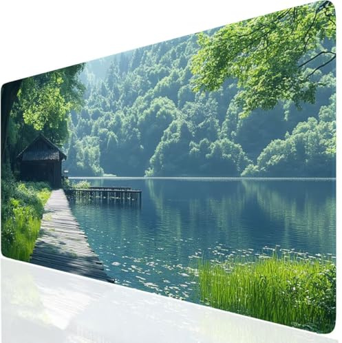 Szenerie Mauspad XXL, Grün Mousepad 900x400mm mit Genähten Kanten, Mauspad Großes Schreibtischauflage, Gaming Mousepad Wasserdicht und rutschfest, Desk Mat Vernähte Kanten für MacBook, Laptop DE-5088