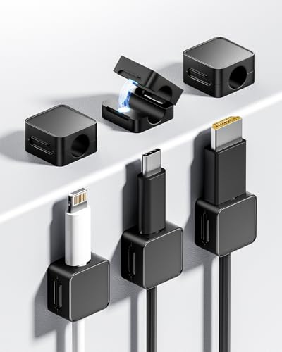 Magnetic Cable Clips, 6-Pack Cord Holder for Wall Desk Tidy Organizers