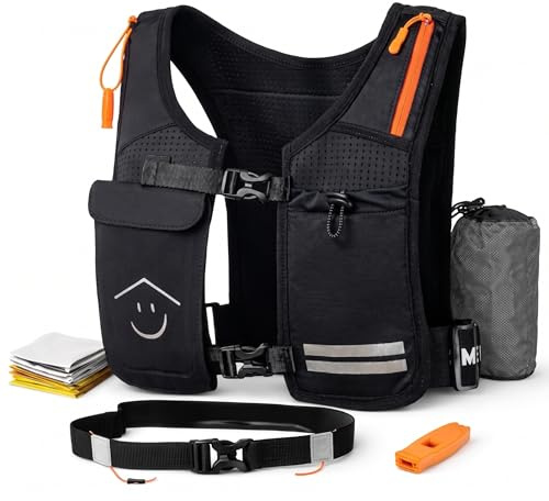 Chaleco Running Hombre Mujer con Kit Completo de Seguridad – Ligero, Sin Rebote y Cómodo, 7 Bolsillos, Transpirable y Reflectante para Carrera, Senderismo y Montaña