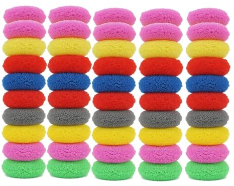 Kratzfeste Schrubber aus Kunststoff, für Geschirr, rund, Nylon, wiederverwendbar, Topfreiniger, Spülpads für Pfanne, Küche, Fleckenentfernung, zufällige Farbe (50 Stück)