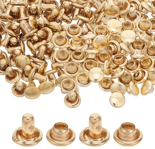 UKCOCO Kit de 100 Remaches de Cuero de Doble Tapa Dorados 5x5 Mm, Remaches Sólidos de Metal para Manualidades, Reparación de Ropa, Bolsos y Calzado, Broches a Presión Resistentes