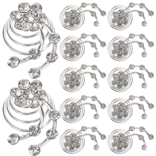 GAROZATION 12 Pièces Spirales Capillaires Argentées en Alliage Strass, Accessoires Cheveux Femme pour Coiffures de Mariage Européennes et Occasions Variées