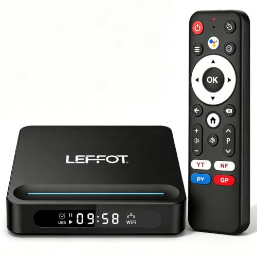 Boitier Android TV 4K, LEFFOT Android 14.0 TV Box 2026, 2Go RAM 16Go ROM | Boîtier IP-TV pour Streaming, Support Commande Vocal, 2.4G & 5G WiFi 6, BT 5.4, 100M Ethernet, RK3518 Quad Core A53