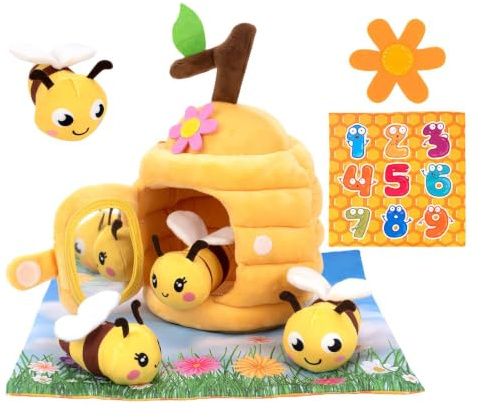 Jouet Abeille Peluche Douce | Ruche Douce pour avec Abeilles Sensorielles pour Bébé 0 à 12 Mois Stimulation Développement Garçon Fille Cadeau Noël