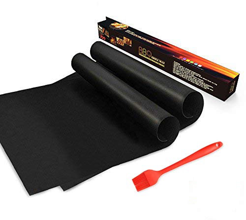 BBQ Grill Mats Oven Liner Baking Mat Cooking Mat Non Stick with Silicone BBQ Sauce Brush- Perfect for Baking on Charcoal, Gas, Oven and Electric Grills, Reusable and Easy to Clean - Dishwasher Safe