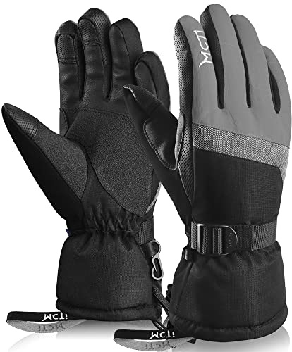 MCTi Ski Gloves,Winter Waterproof Snowboard Snow 3M Thinsulate Warm Touchscreen Cold Weather Women Gloves Wrist Leashes Grey Medium