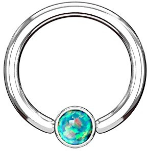 beyoutifulthings Ring eingefasster Opal Brustwarzen-Piercing Intim-Piercing Brust-Piercing Edelstahl Silber Ring 1,2mm/1,6mm 8mm/10mm viele Farben