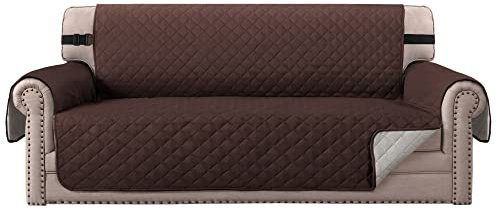 Sofabezüge Sofabezug Sofabezug gesteppt Quick Drape Reversible Baumwolle wie Möbelbezug mit elastischen Riemen, Sofahalterung zur Verhinderung von Flecken / Flecken (Dreisitzer - Braun / Beige)