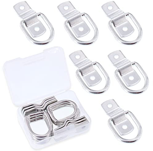 Swpeet - Confezione da 6 ancoraggi ad anello a D in acciaio inox, 1/4 per carichi su camion, rimorchi, barche, camper, camper, furgoni, resistente anello di fissaggio con staffa di montaggio.