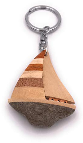 Onwomania Porte-clés en bois bateau bateau voilier motomarine Maritime eau pendentif charme