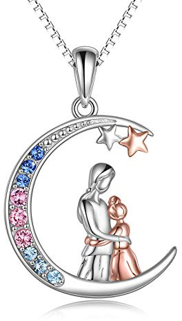VONALA Mutter Tochter Kette 925 Sterling Silber Mond Halskette Anhänger Schmuck Muttertag Geschenk für Damen Mädchen
