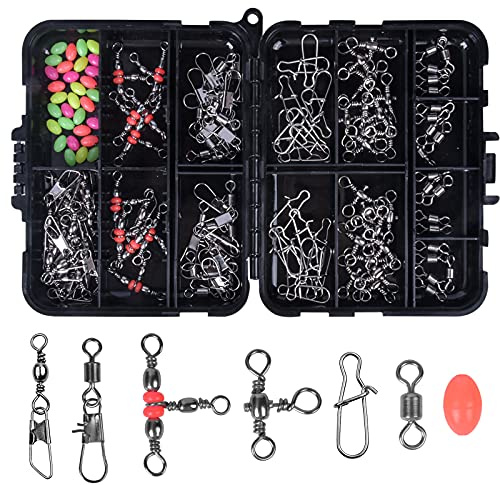 Jinlaili 140PCS Accessoires de Pêche, Emerillons de pêche en Baril, Clips de Connecteur Pivotants à Triple, Emerillons Baril de Pêche et Agrafes de Pêche Interlock à Connecteurs