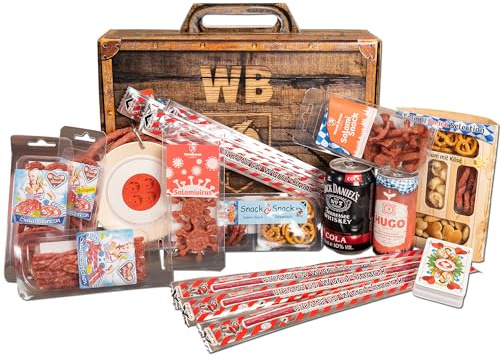 WURSTBARON® Bayerische Party Box, Goischa Kistl Party Geschenkkorb mit Salami Snacks, Kabeltrommel, Spielkarten und weiteren Hits