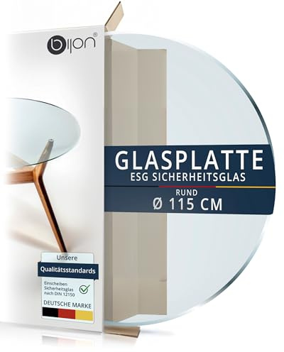 bijon Glasplatte Rund Tisch ESG Sicherheitsglas - Für Esstisch, Couchtisch, Gartentisch, Schreibtisch, Bodenplatte, Funkenschutz, Kaminschutz - Glasplatte Ø 115 cm
