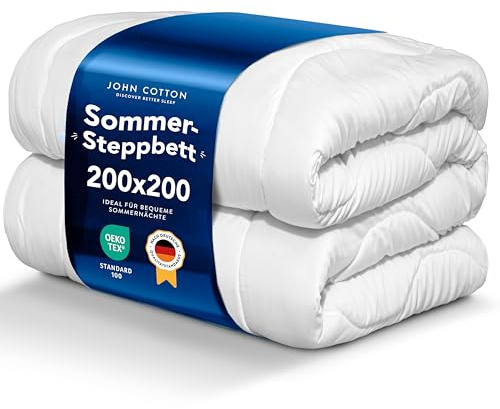 John Cotton New Way Bettdecke 200x200cm - Leichte Steppdecke für Sommer | Super Weiche & Atmungsaktive Allergiker Sommerdecke | Oeko-Test Zertifiziert Decke | 200x200 Dünne Decken | Bettdecken | Weiß