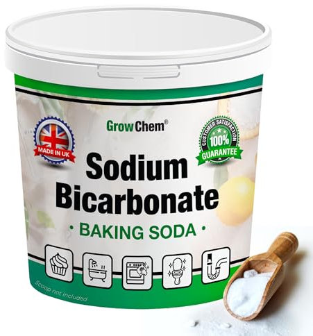 Grow Chem Baking Soda, Sodium Bicarbonate (1KG Bucket) UK MADE Pure Baking Soda for Cleaning, Baking, Bath Bombs, Odours and Teeth