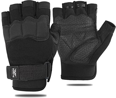 FIORETTO Mens Womens Fingerless Padded Motorbike Gloves Half Finger Gloves for Cycling Hiking Climbing Walking Dogs Driving Cars Outdoor Sports