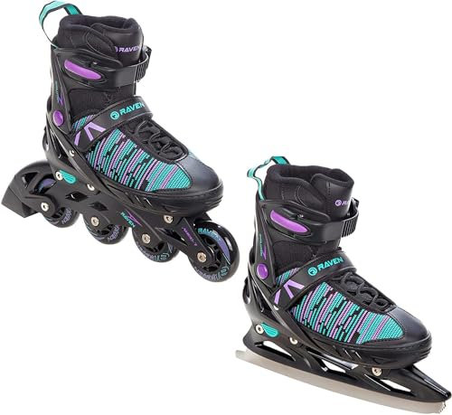 Inline Skates inlines Raven Cande justerbar som 2-i-1 inline-skates/skridskor (svart/mint/violett med skenor, 38–42 (25–27,5 cm))