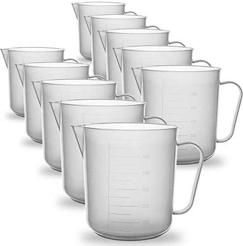 10 Pack - RE-GEN 500ml Clear Plastic Graduated Container Beaker Measuring Jugs – Ideal for Home, Kitchen, DIY, Laboratory, DIY, Arts & Crafts