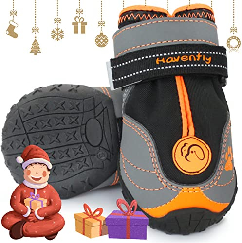 Havenfly 2pcs Hundeschutzstiefel,wasserdichte Hundeschuhe mit verstellbaren Riemen,Reflektierender und Robuster Rutschfester Sohle,Entworfen für mittlere und große Hunde (2 PCS, 2)