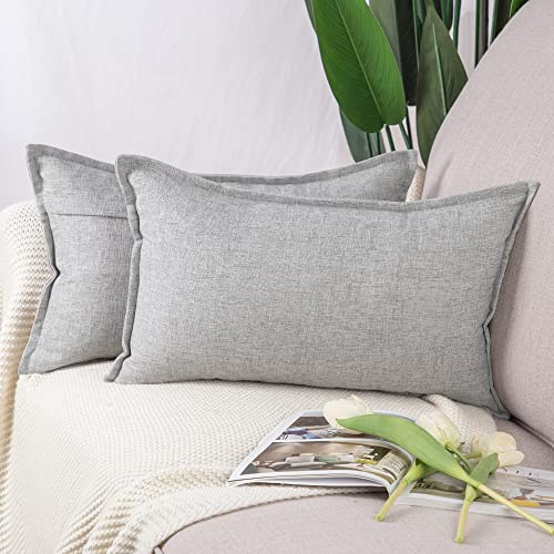 Madizz Juego de 2 Suave Lino Poliéster Decorativo Funda de cojíns Lujo Estilo Fundas de Almohada para el sofá Dormitorio Gris Claro Rectangular 30 x 50 cm