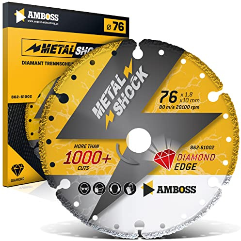 AMBOSS METAL SHOCK - Diamant Trennscheibe 76 x 1,8 x 10 mm - geeignet für Metall/Stahl/Inox - passend für Mini Winkelschleifer wie Bosch GWS 12V-76 / Metabo Powermaxx CC 12 / Milwaukee M12FCOT-0 uvm.