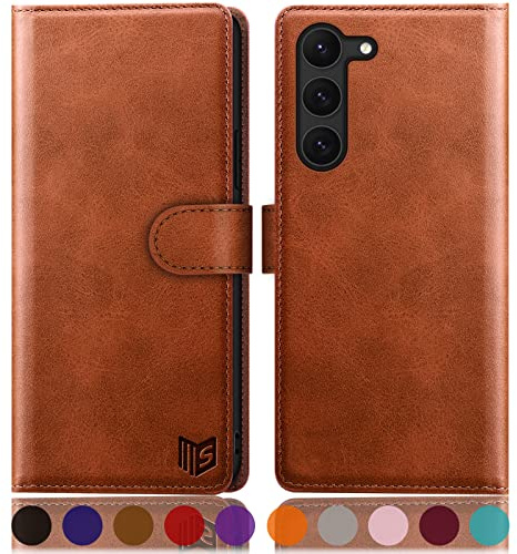 SUANPOT [RFID Schutz] für Samsung Galaxy S23 5G Hülle PU Leder Handyhülle Lederhülle Klapphülle Kartenfach Flip Cover für Samsung S23 Handy hülle Leather Wallet Phone Case Hellbraun