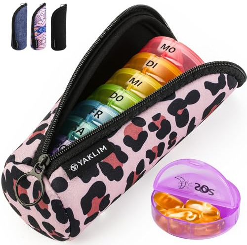 Pillendose 7 Tage 2 Fächer Tablettenbox 7 Tage Morgens Abends, Tabletten Box 7tage Große Fächer Mit 14 Extra Großen Fächern Für Woche Tragbare Reise Tabletten Organizer Für Vitamin (leopard)