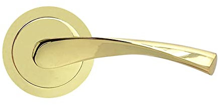 Micel - 07081 - Set di maniglia con rosetta larga (65 mm) e maniglia in alluminio, finitura ottonata, colore: oro lucido, 135 x 65 x 65 x 65 mm