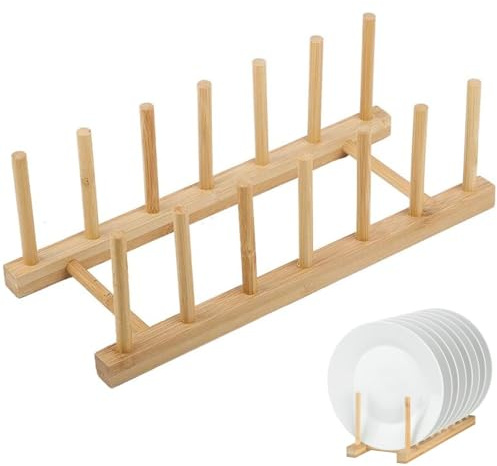 Escurridor De Platos Para Fregadero,Bandeja De Madera De bambú para Tabla De Cortar,Organizador Platos,Dish Drying Rack,Organizador De gabinete De Cocina para Plato,Taza,Libros,Tapa y Pala De Olla