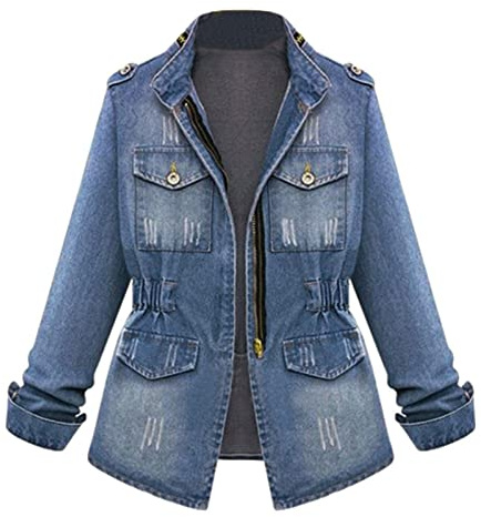 Jeansjacka dam midja stretch kort jeansjacka oversize jeansjackor för dam denimjacka med knappar stora storlekar damjackor sommar vår övergångsjacka vintage jeansjacka, blå, L