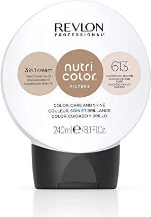REVLON PROFESSIONAL Nutri Color Filters, Mascarilla de Coloración Temporal para el Pelo, Brillo Intenso, Tinte Pelo Mujer Tono 613 Castaño Ceniza Dorado, 240 ml