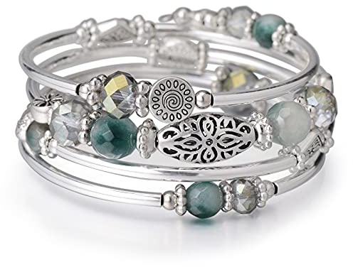 FULU AUTUMN Damen Boho Armband mit Mehrschichtiges Perlen Silber Wickelarmband Modeschmuck Geschenke zum Geburtstag und Muttertag für Frauen