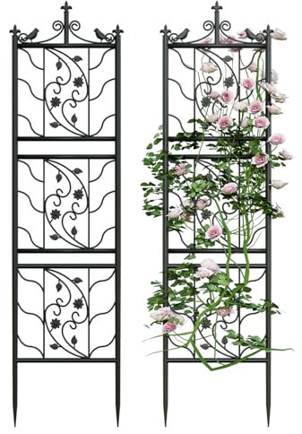 unho Rankgitter Metall, 2er Set, rostfrei Rankhilfe für Kletterpflanzen, 195 x 50 cm, Spalier Garten, Gartendeko Schwarz