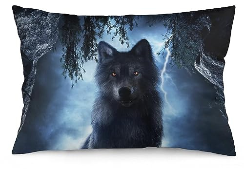 NIBABAEU Kissenbezug, Motiv: Wolf allein und stürmischer Himmel, dekorativer Kissenbezug, 40 x 60 cm, 1 Stück