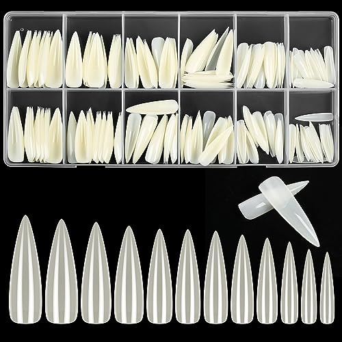 KOXXIAMOQ 240 Stück Nageltips, Tips für Gelnägel, Coffin Nail Tips, Falsche Nägel Tips, Wassertropfen Nagelspitzen, extra lange Kunstnägel, Acryl Künstliche Spurlos Nageltips für Gelnägel(natürliche)