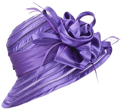 HilyBony Kentucky Hut für Damen, Organza-Derby-Hut, Braut, Hochzeit, Kirche, Teeparty, breite Krempe, Sommer-Sonnenkappe