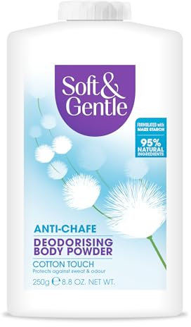 SOFT & GENTLE Fresh Cotton Talc Free Cotton Body Powder 250g, Deodorising Personal Hygiene Against Moisture, Friction and Odour, Prevent Smudging After Self-Tanning and Facial Makeup