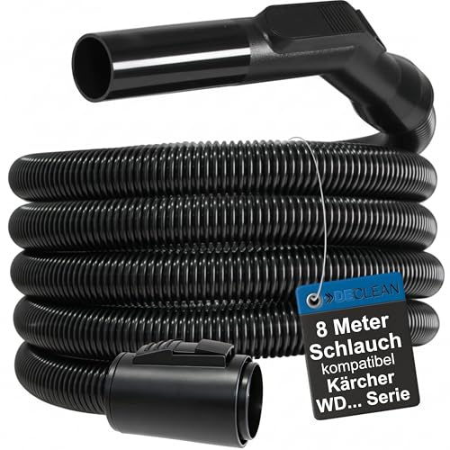 Saugschlauch 8 Meter kompatibel mit Kärcher WD WD1 WD2 WD3 WD4 WD5 WD6 WD7 | DeClean Staubsaugerschlauch passend für A WD Serie, SE, DS, Staubsauger, Nass Trockensauger und Industriesauger