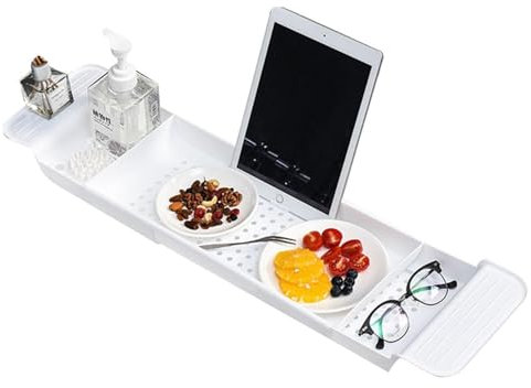 Pont De Baignoire Extensible, Extensible Planche Salle De Bain pour Baignoire Plastique Tablette Organisateur Et Support De Baignoire pour Vin, Tasse, Porte-Savon pour Téléphone pour Spa