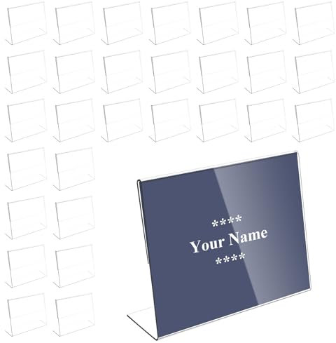 30Pcs Porte Étiquettes de Prix, Support d'Affichage de Prix 7x4cm, Affichage du Signe Porte-cartes, Nom Carte Porte Étiquette en Acrylique pour Boulangeries Bureau Supermarché Transparent (C)