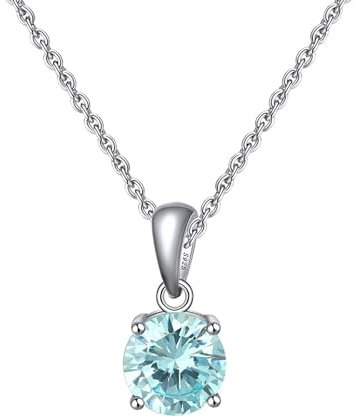 Epinki Silberkette 925 Damen mit Anhänger, Hellblau Rund Zirkonia Geburtssteine Halskette Anhänger 925 Silber, Zirkonia Hellblau Kette Damen, Silber, 45CM