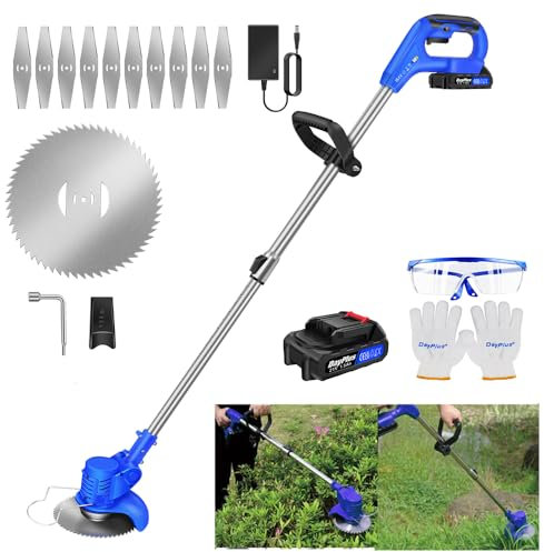 Rasentrimmer Akku Rasenkantenschneider Akku Rasentrimmer 21V Akku Freischneider & Akku Trimmer 90° Drehbarer Trimmerkopf für Rasenschneiden Rasenpflege Auffahrt und Garten(2X Batterien)